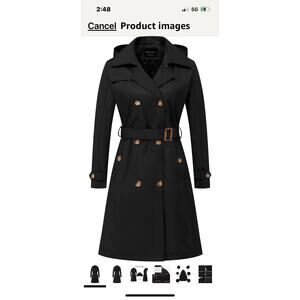 CREATMO US Women's Long Trench Coat Double-Breasted Classic Lapel Overcoat Belte